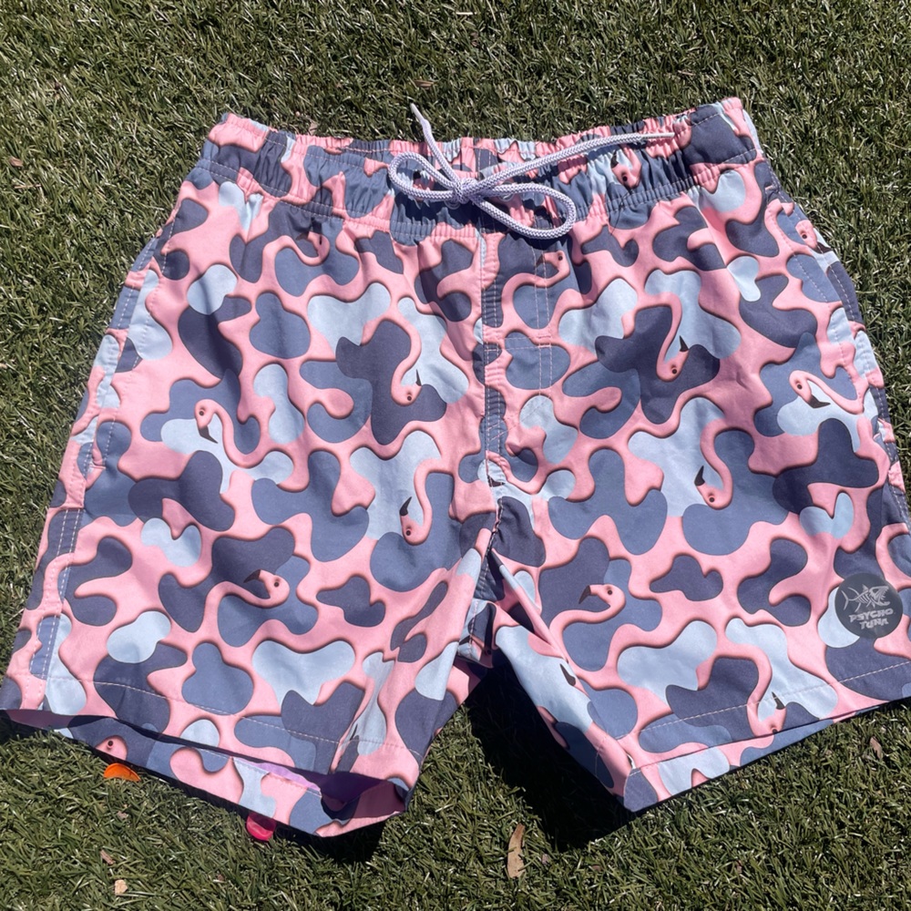 PSYCHO TUNA PINK FLAMINGO SWIM TRUNKS NWOT